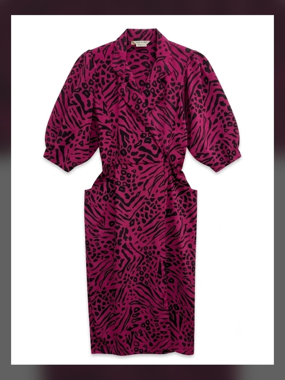Ell-Jay Montreal vintage fuchsia Animal Print Faux Wrap Midi Dress size S